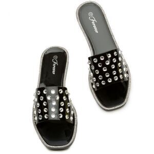 Jeweled Flat Jelly Sandals Black size 7